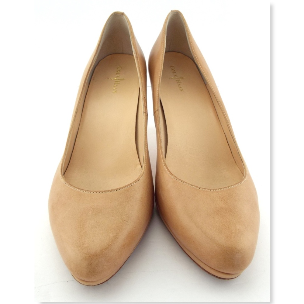 COLE HAAN Distressed Nude Beige Leather Platform Heel Pumps 10